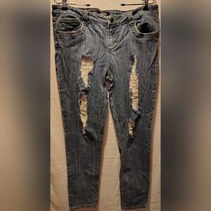 Forever 21 Denim Distressed Straight Leg Stretch Women's Jeans Size 31